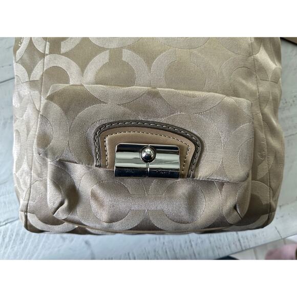 Coach Light Taupe Turnlock Canvas Shoulder Bag - Picture 3 of 11